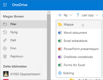 Opprett mappe i OneDrive