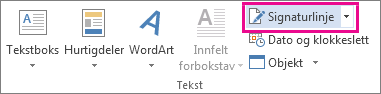 Kommandoen Signaturlinje i kategorien Sett inn
