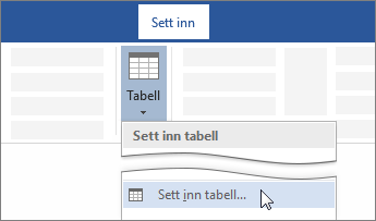 Sette inn tabellalternativ på båndet i Word