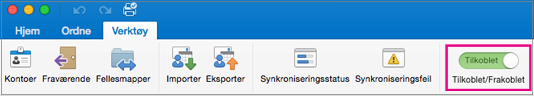 Glidebryteren Frakoblet/tilkoblet under Verktøy-fanen