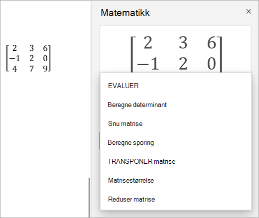 Løsningsalternativer for matriser