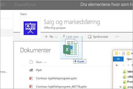 Dra en fil til et SharePoint-dokumentbibliotek