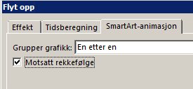 Del av kategorien SmartArt-animasjon, der avmerkingsboksen Motsatt rekkefølge vises