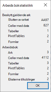 Dialogboksen Arbeidsbokstatistikk.