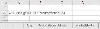 Formelreferanse for flere regneark i Excel