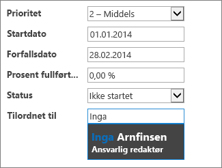 Søkeresultat for en autofullføringsboks med et sekundært visningsfelt