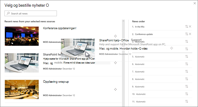 Dra en nyhetsartikkel på plass