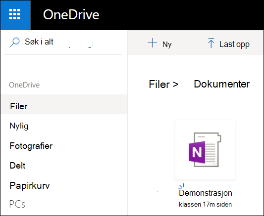 Mappen OneDrive-dokumenter i Microsoft-kontoen