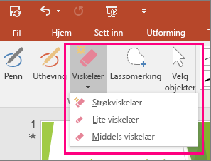 Viser knappen Viskelær i Håndskriftverktøy i Office