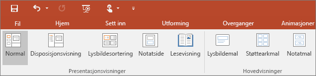 Viser Visning-menyen i PowerPoint