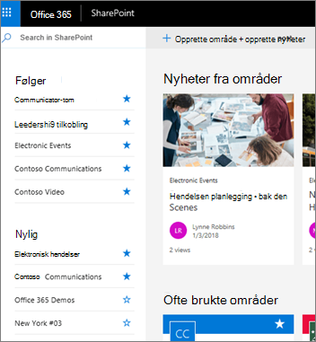 Hjemmesiden for SharePoint Online