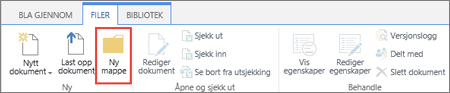 Bilde av SharePoint-filer-båndet med Ny mappe uthevet.