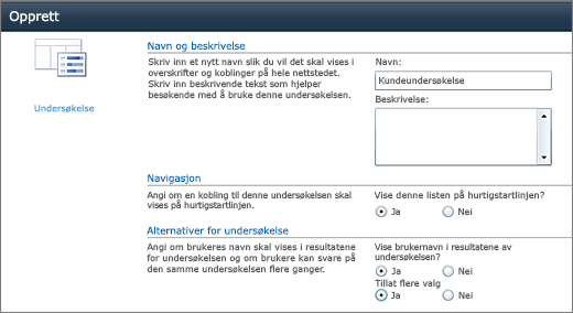 Alternativsiden for SharePoint 2010-undersøkelser