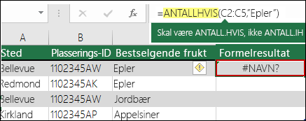 #NAVN? feil forårsaket av en skrivefeil i syntaks