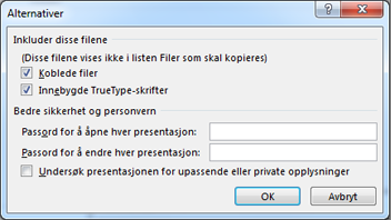 Dialogboksen Alternativer i Pakke for CD