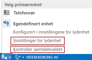 Skjermbilde av menyen Velg primærenhet