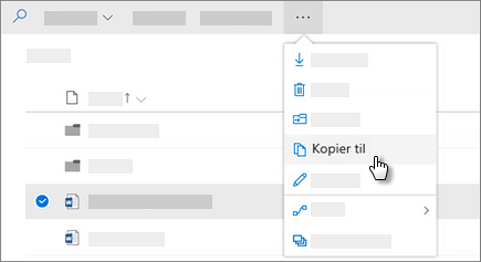 Skjermbilde av Kopier til-kommandoen i OneDrive for Business