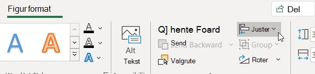 Kommandoen Juster på Figurformat-fanen