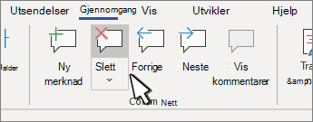 Slette en kommentarknapp