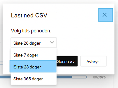 Skjermbilde som viser nedlasting av innsiktsdata for Yammer-fellesskap