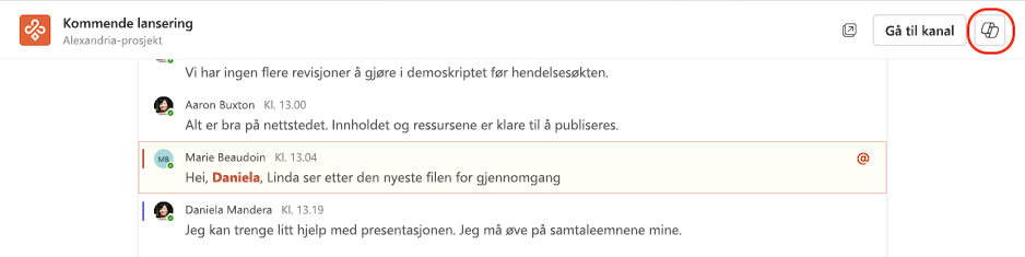 Bruk Copilot fra den minimalistiske visningen i en kanal