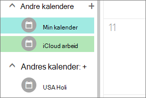 iCloud-kalender vises under Andre kalendere i Outlook for nettet