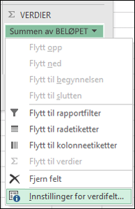 Dialogboksen Verdifeltinnstillinger i Excel