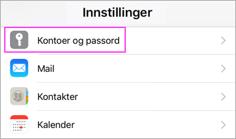 Enhetsinnstillinger > Kontoer og passord