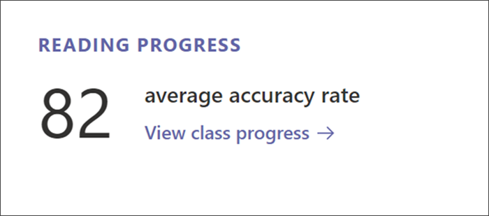 Inngangspunkt for å vise detaljerte lesefremdriftsdata i Insights.  Gjennomsnittlig nøyaktighetsfrekvens er oppført med en kobling for mer inngående informasjon.