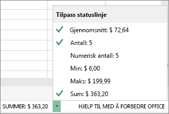 Alternativer for statuslinje