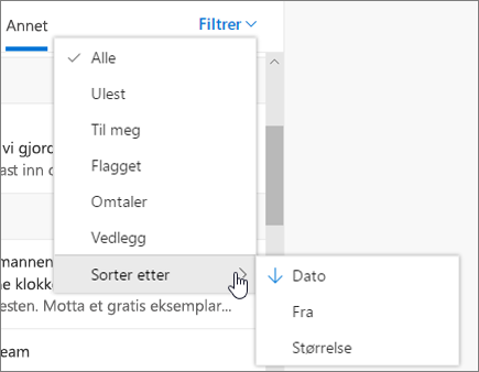 Filtrere e-post i Outlook på nettet