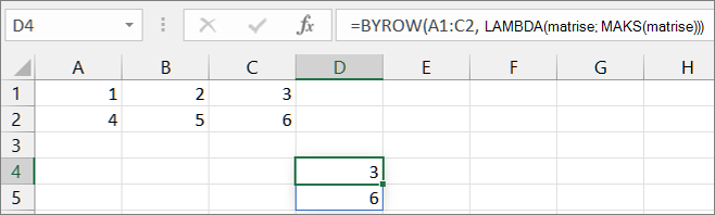 Eksempel på first BYROW-funksjon