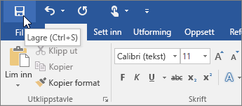 Lagre-ikonet vises på verktøylinjen for hurtigtilgang