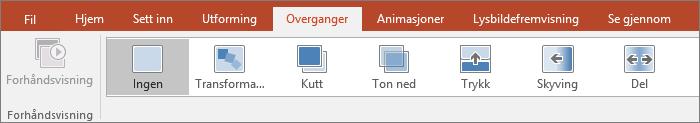 Fanen Overganger på båndet i PowerPoint.