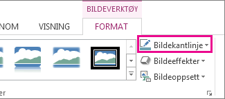 Kommandoen Bildekantlinje i kategorien Format under Bildeverktøy