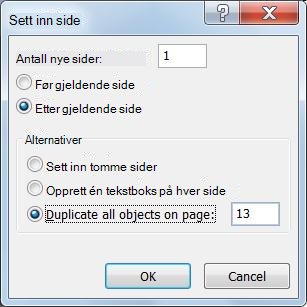 Dialogboks for å sette inn en Publisher-side