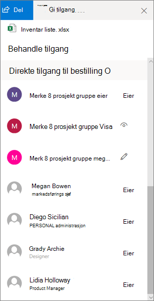 Direkte tilgang-delen av Behandle tilgang-ruten i OneDrive for Business