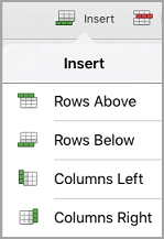 Sett inn-meny for iPad-tabell