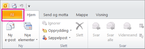 I Outlook 2010, velger du Fil-fanen.