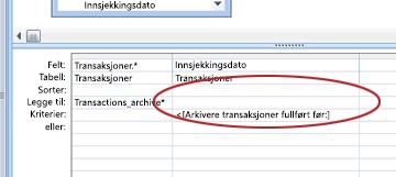 Tilføy til-raden i spørringsutformingsrutenettet