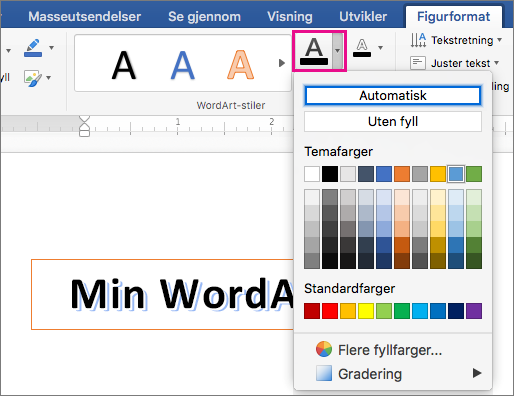 Figurformat-fanen med Tekstfyll-alternativet uthevet.