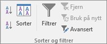 Gruppen Sorter og filtrer på Data-fanen