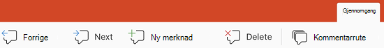 Kommentar-knappene i PowerPoint for iPad