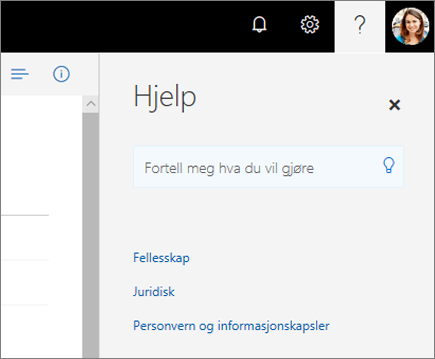 Skjermbilde av hjelperuten i OneDrive.