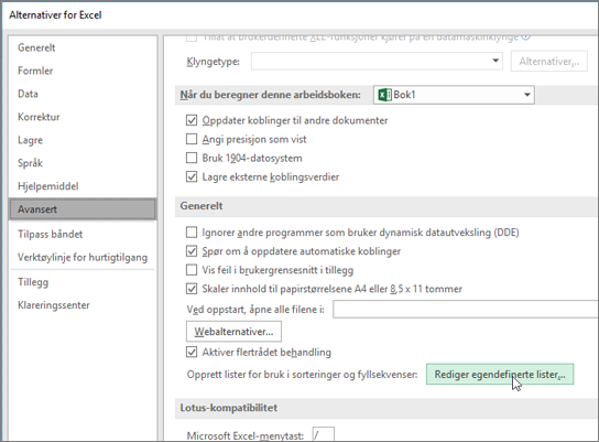 Rediger egendefinerte lister