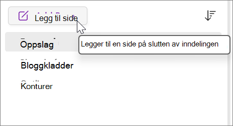 Velg for å legge til en side på slutten av inndelingen