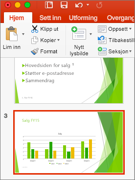 Viser et lysbilde valgt i miniatyrbilderuten i PowerPoint 2016 for Mac