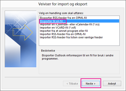 Velg Eksporter til en fil.