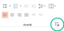 Klikk startprogrammet nederst til høyre i Avsnitt-gruppen for å åpne dialogboksen Avsnitt