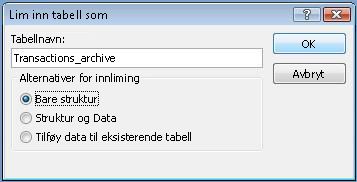 Lim inn tabell som